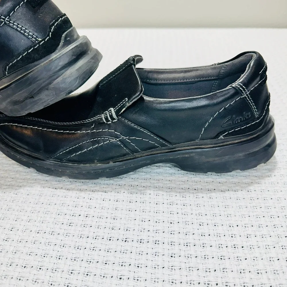 Clarks Gessler‎ Step Loafers Men Size 10 Black Leather Dress Shoes Classic